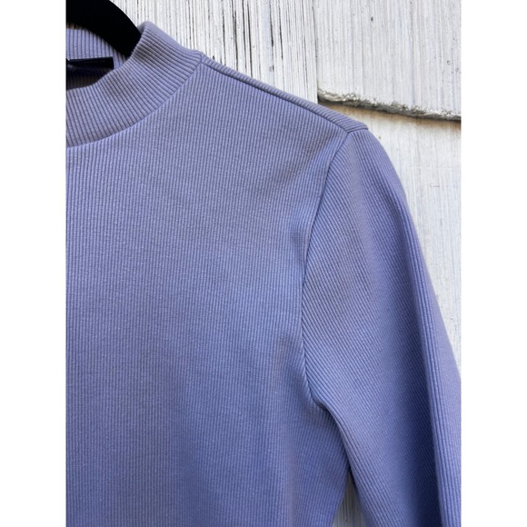 Maeve by Anthropologie Lilac Mock Neck Ribbed Knit Short Sleeve Top Size Small - Picture 3 of 6